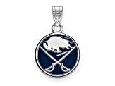 Rhodium Over Sterling Silver NHL LogoArt Buffalo Sabres Small Enamel Pendant