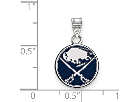 Rhodium Over Sterling Silver NHL LogoArt Buffalo Sabres Small Enamel Pendant