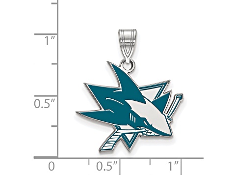 Rhodium Over Sterling Silver NHL LogoArt San Jose Sharks Large Enamel Pendant