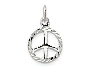 Sterling Silver Diamond-cut Peace Sign Symbol Charm