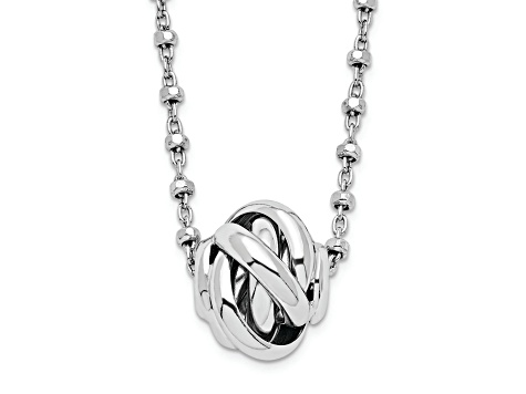 Sterling Silver Rhodium-plated Polished Love Knot Diamond-cut Chain Necklace