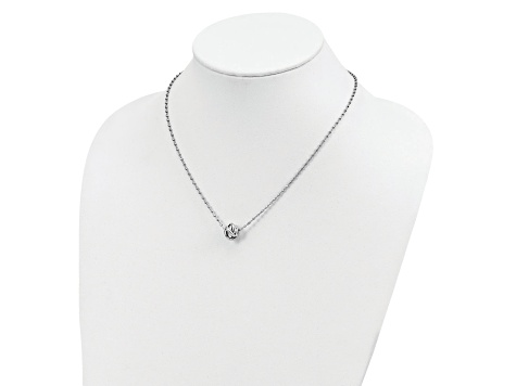 Sterling Silver Rhodium-plated Polished Love Knot Diamond-cut Chain Necklace