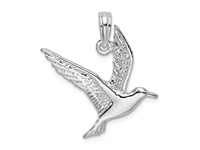 Rhodium Over Sterling Silver Polished Flying Seagull Pendant