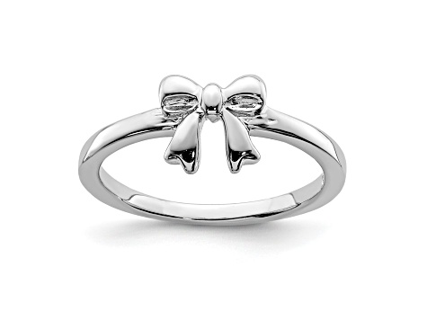 Rhodium Over Sterling Silver Polished Bow Children's Ring