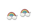 Rhodium Over Sterling Silver Enamel Rainbow Children's Post Earrings