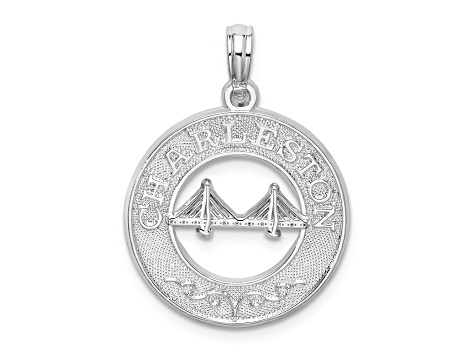 Rhodium Over Sterling Silver Textured Charleston with Bridge Pendant