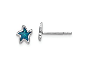 Rhodium Over Sterling Silver Polished Enameled Starfish Post Earrings