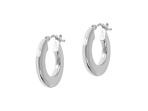 Rhodium Over Sterling Silver 3/4" Polished Flat Round Hoop Earrings