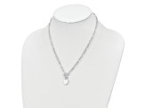 Sterling Silver Polished Heart Charm Fancy Link Necklace