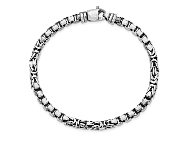 Sterling Silver Mens Antiqued Brushed Byzantine Box Link Bracelet
