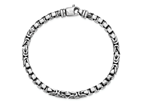 Sterling Silver Mens Antiqued Brushed Byzantine Box Link Bracelet