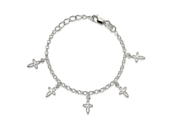 Picture of Sterling Silver Polished Cross Charms with 1-inch Extensions Children's Bracelet