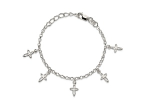 Sterling Silver Polished Cross Charms with 1-inch Extensions Children's Bracelet