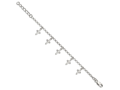 Sterling Silver Polished Cross Charms with 1-inch Extensions Children's Bracelet