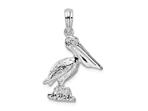 Rhodium Over Sterling Silver Polished Standing Pelican Pendant