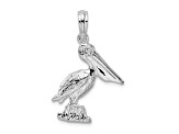 Rhodium Over Sterling Silver Polished Standing Pelican Pendant