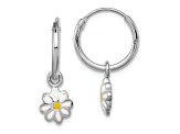 Rhodium Over Sterling Silver Enamel Daisy Children's Round Hoop Earrings