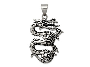 Sterling Silver Antiqued Dragon with Tongue Out Pendant