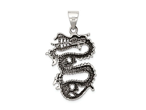 Sterling Silver Antiqued Dragon with Tongue Out Pendant