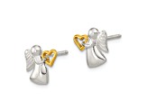 Rhodium Over Sterling Silver Angel With 14K Yellow Gold Over Sterling Silver Heart Earrings