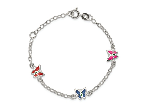 Sterling Silver Multi-color Enamel Butterfly with 1-inch Extensions Children's Bracelet