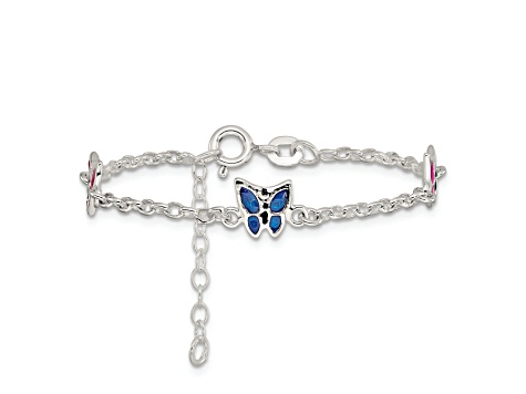 Sterling Silver Multi-color Enamel Butterfly with 1-inch Extensions Children's Bracelet