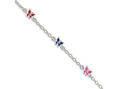 Sterling Silver Multi-color Enamel Butterfly with 1-inch Extensions Children's Bracelet