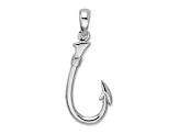Rhodium Over Sterling Silver Polished 3D Fish Hook Pendant
