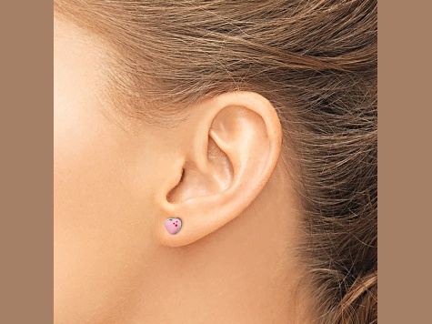 Sterling Silver and Pink Enamel Heart Children's Post Earrings