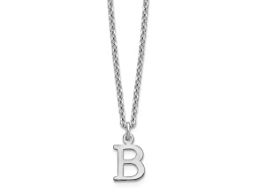 Rhodium Over Sterling Silver Cutout Letter B Initial Necklace