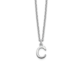 Rhodium Over Sterling Silver Cutout Letter C Initial Necklace