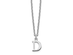 Rhodium Over Sterling Silver Cutout Letter D Initial Necklace