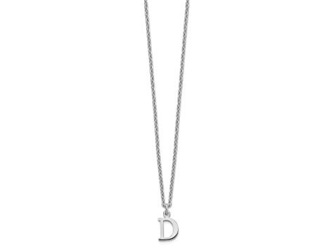 Rhodium Over Sterling Silver Cutout Letter D Initial Necklace