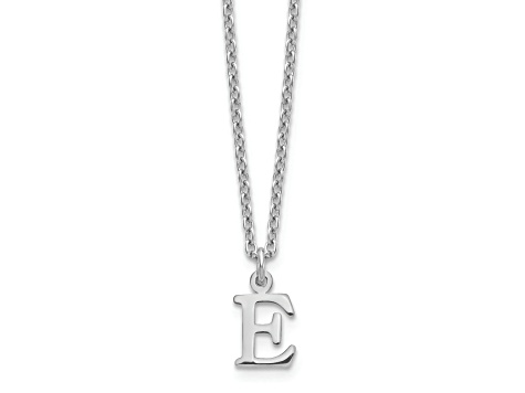 Rhodium Over Sterling Silver Cutout Letter E Initial Necklace