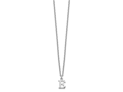 Rhodium Over Sterling Silver Cutout Letter E Initial Necklace