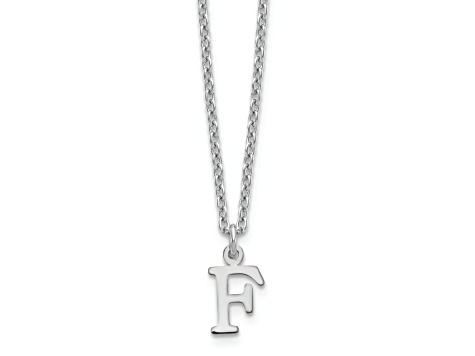 Rhodium Over Sterling Silver Cutout Letter F Initial Necklace