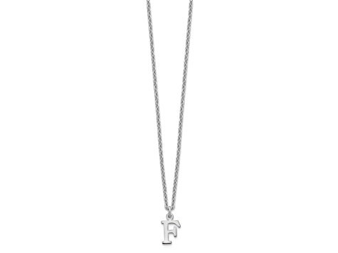 Rhodium Over Sterling Silver Cutout Letter F Initial Necklace