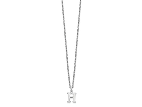 Rhodium Over Sterling Silver Cutout Letter H Initial Necklace