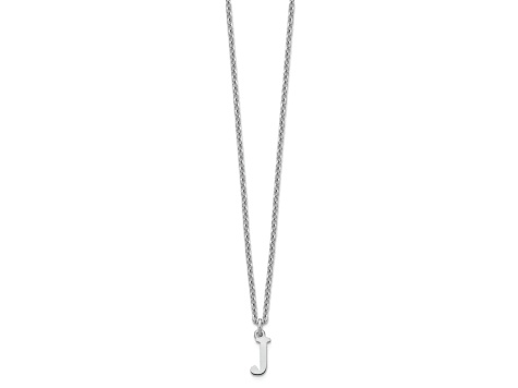 Rhodium Over Sterling Silver Cutout Letter J Initial Necklace