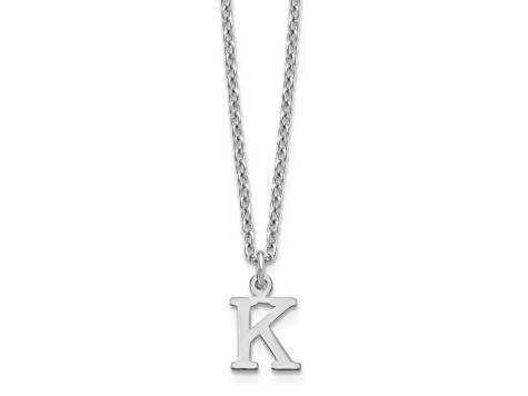 Rhodium Over Sterling Silver Cutout Letter K  Initial Necklace