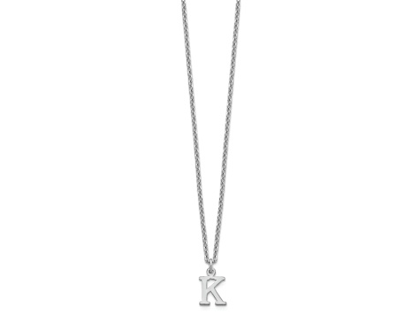 Rhodium Over Sterling Silver Cutout Letter K  Initial Necklace