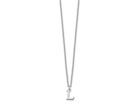Rhodium Over Sterling Silver Cutout Letter L Initial Necklace