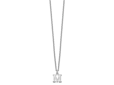 Rhodium Over Sterling Silver Cutout Letter M Initial Necklace