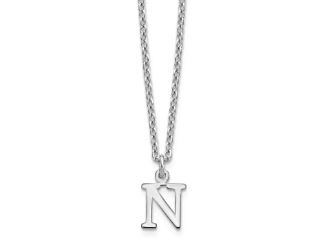 Rhodium Over Sterling Silver Cutout Letter N Initial Necklace
