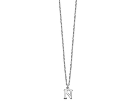 Rhodium Over Sterling Silver Cutout Letter N Initial Necklace