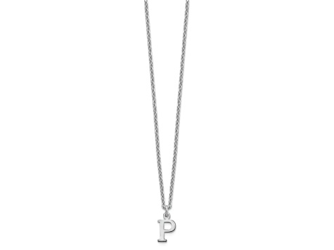 Rhodium Over Sterling Silver Cutout Letter P  Initial Necklace