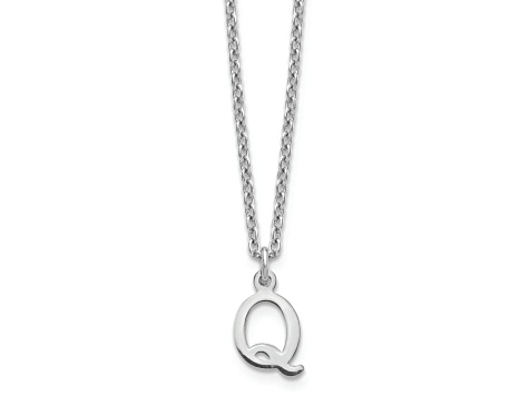 Rhodium Over Sterling Silver Cutout Letter Q  Initial Necklace