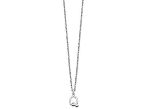 Rhodium Over Sterling Silver Cutout Letter Q  Initial Necklace