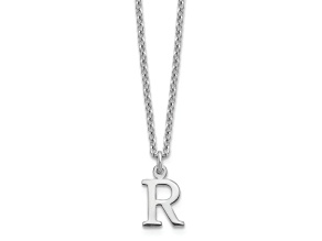 Rhodium Over Sterling Silver Cutout Letter R Initial Necklace