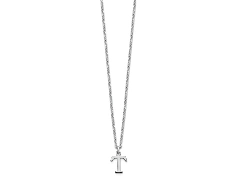 Rhodium Over Sterling Silver Cutout Letter T Initial Necklace